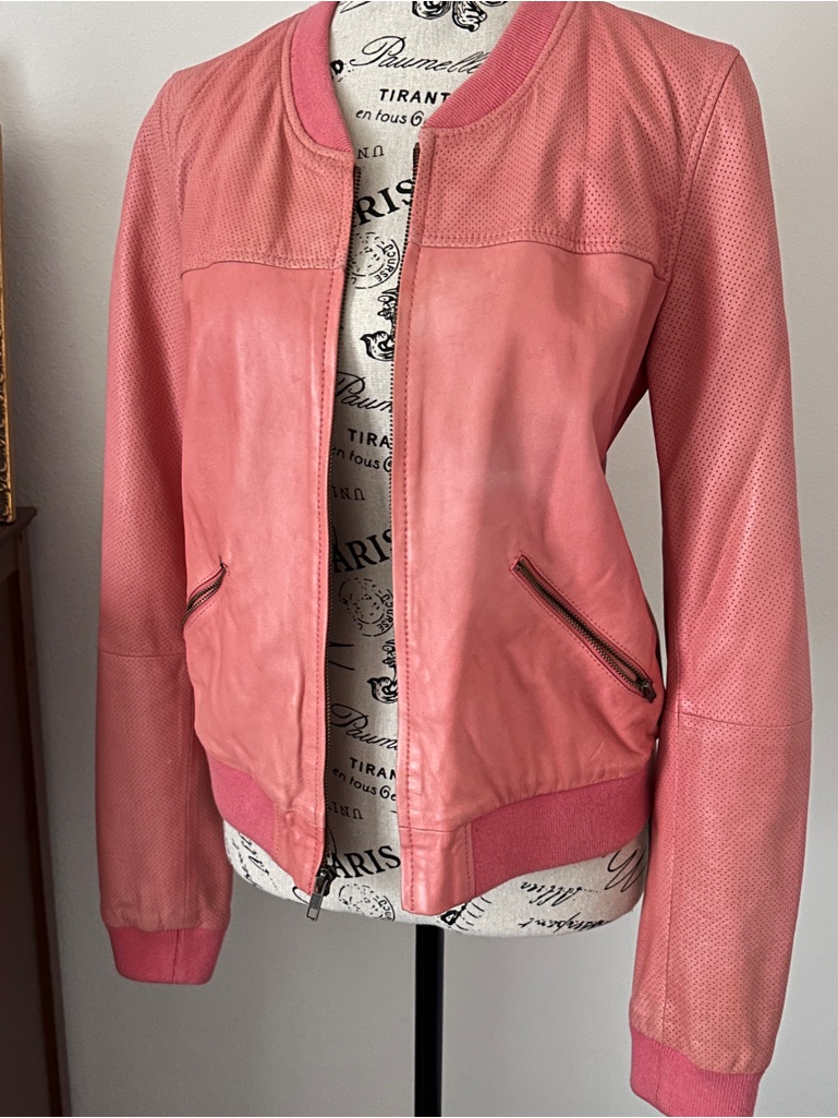 Trouv Pink Leather Jacket Perforated Moto Bomber M